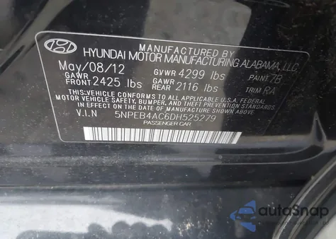 2013 Hyundai Sonata Gls из США, поврежденный, VIN 5NPEB4AC6DH525279